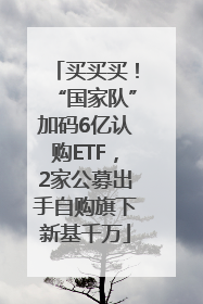 买买买！“国家队”加码6亿认购ETF，2家公募出手自购旗下新基千万