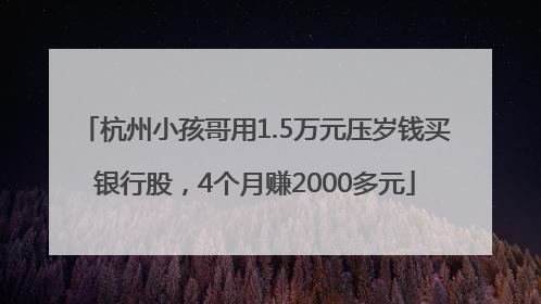 杭州小孩哥用1.5万元压岁钱买银行股，4个月赚2000多元